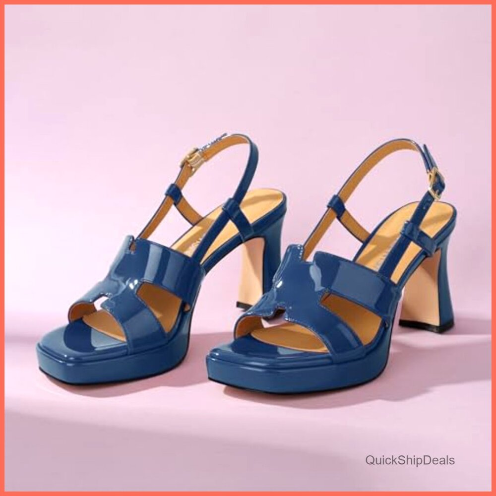 Chunky Block Platform High Heels Square Open Toe … - image 6